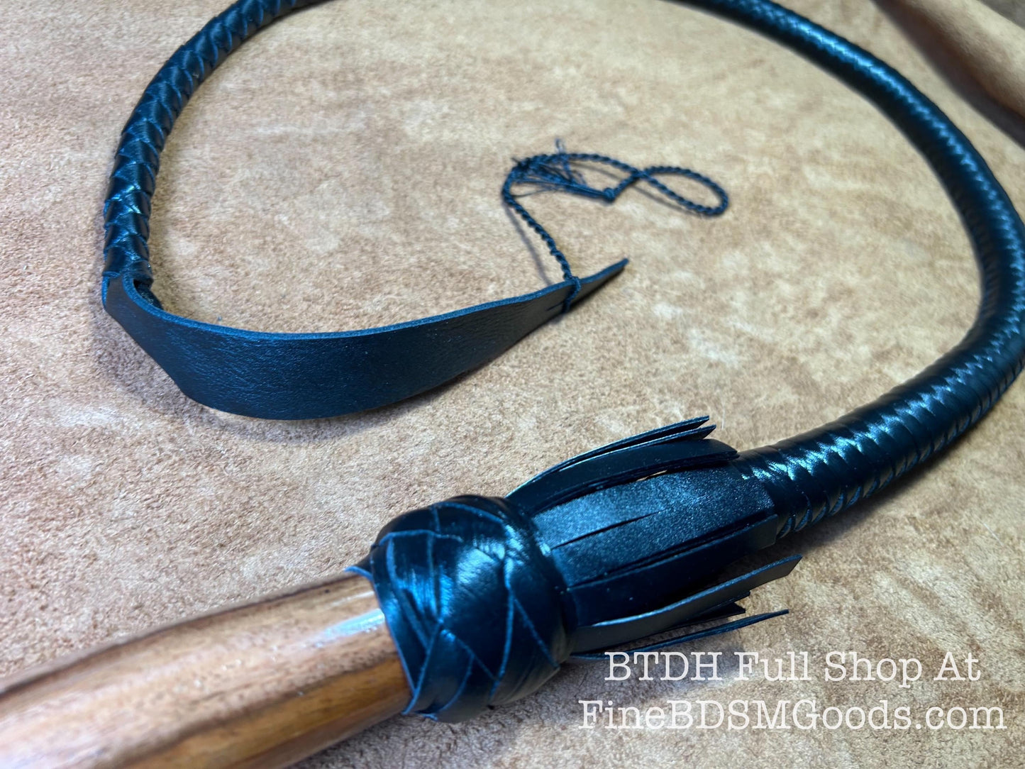 Classy Braided Black Leather Single Tail Helicopter Whip 58 Inches