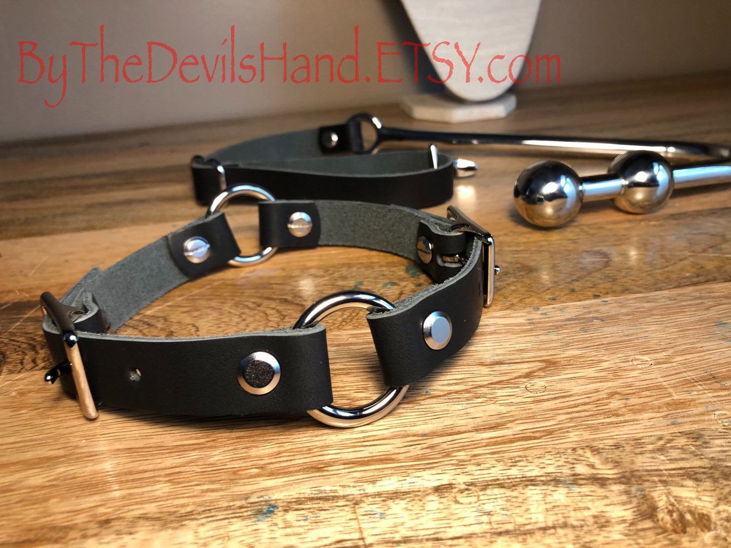 Premium Style - Anal Hook, Leather Collar and Rig Made of Black Essex Super Soft Horween Leather- Double Ball Hook Ends (BKE-BE)