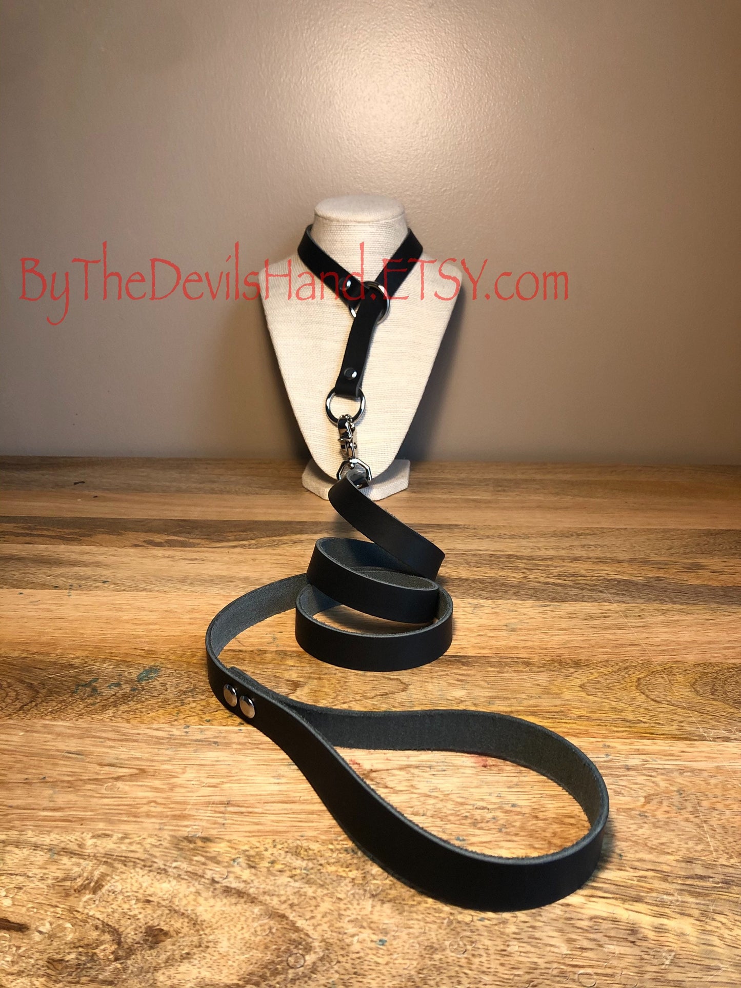 Leather Choke Collar With Matching Leash In Black Essex Super Soft Horween Leather -Pretty, Functional, Durable (BKE-BE)