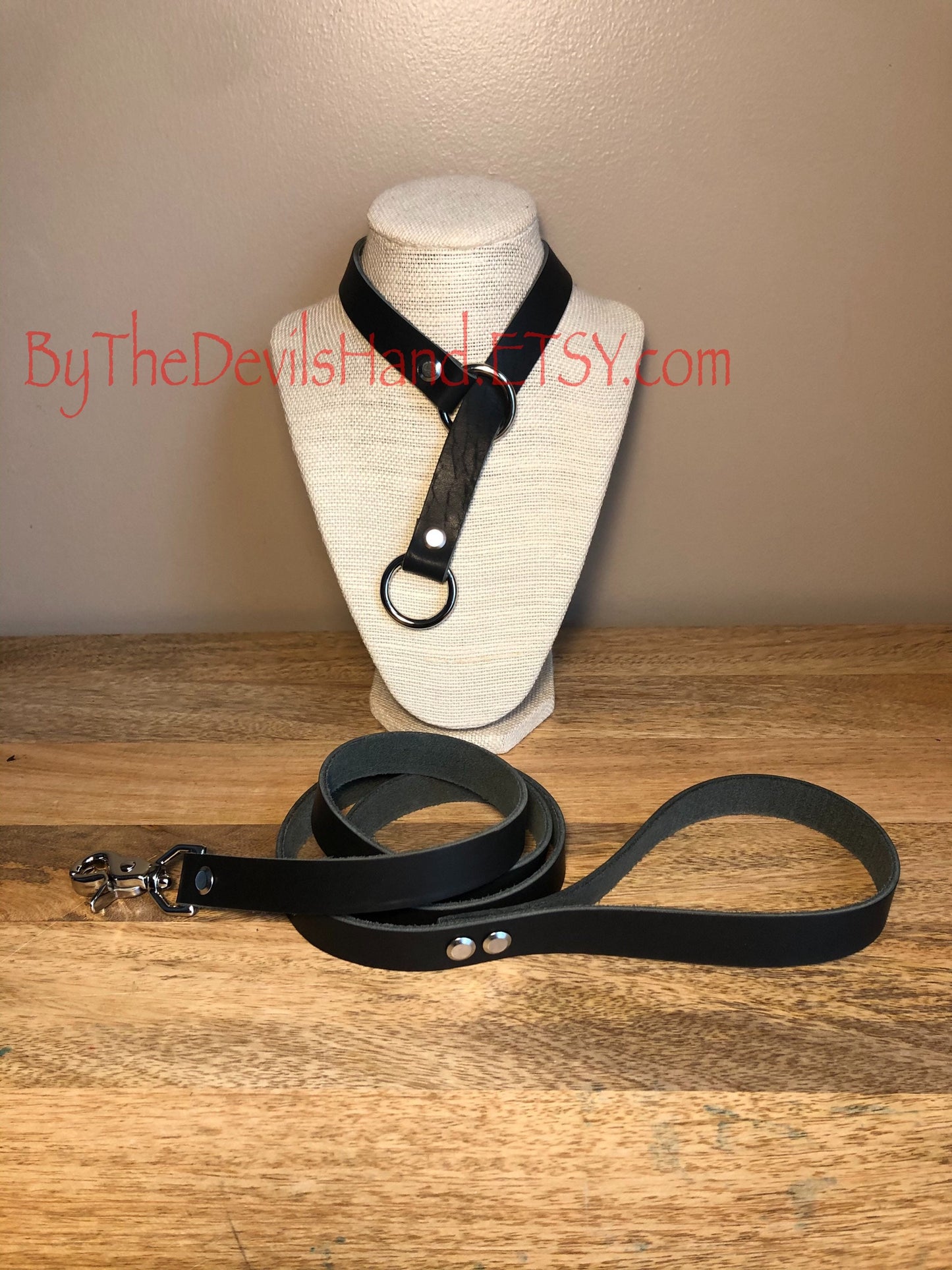 Leather Choke Collar With Matching Leash In Black Essex Super Soft Horween Leather -Pretty, Functional, Durable (BKE-BE)