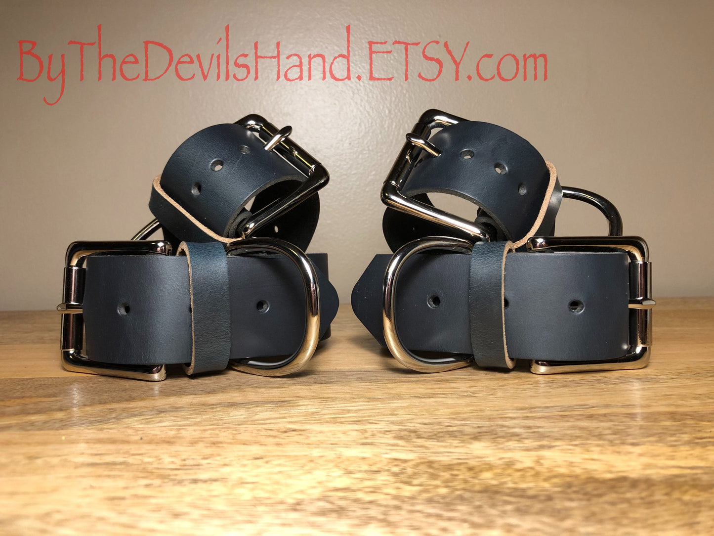 Wrist And Ankle Restraint Set - Handmade Horween Navy Chromexcel Leather Straps (NAC-BE)