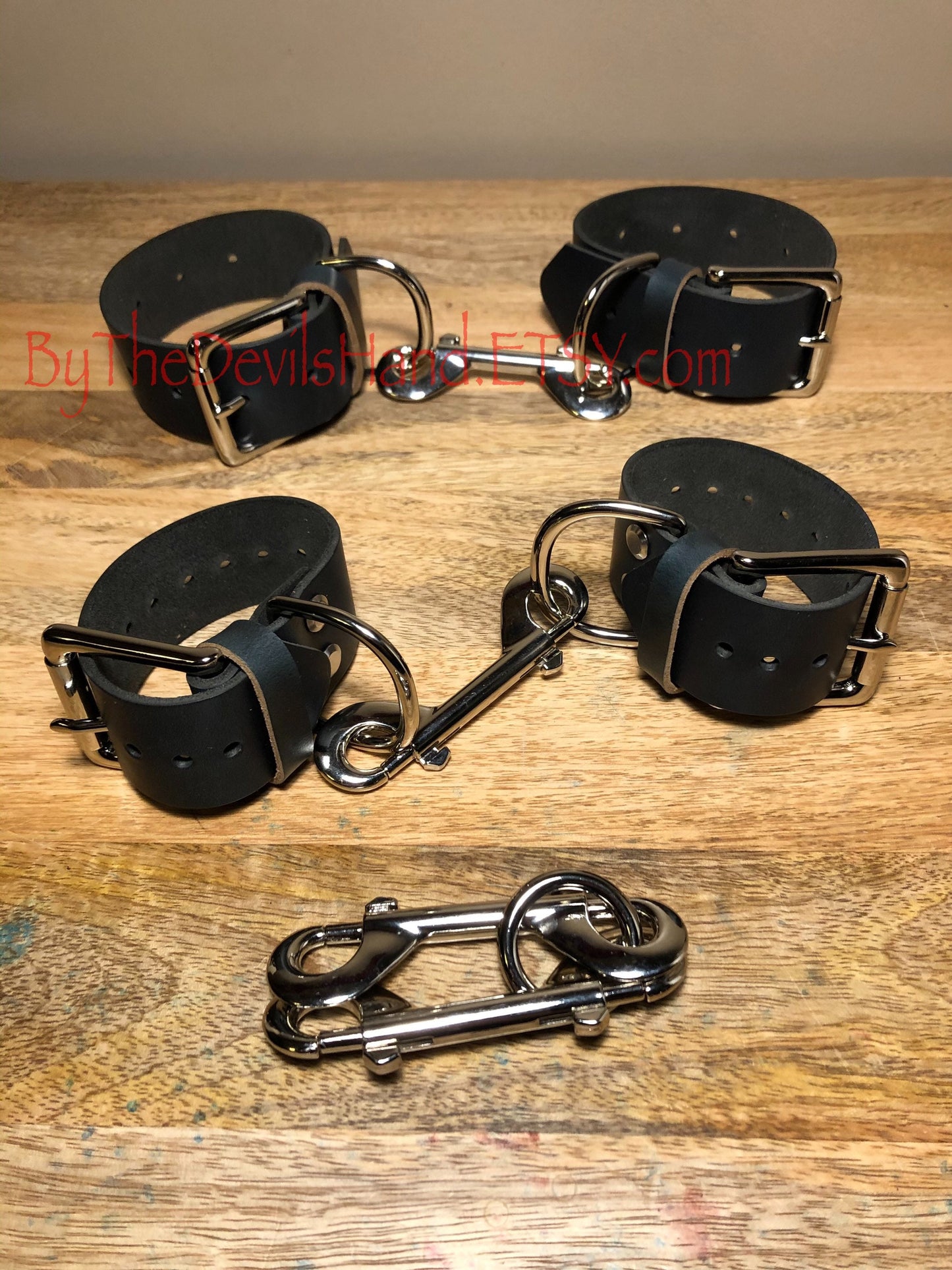 Wrist And Ankle Restraint Set - Handmade Horween Navy Chromexcel Leather Straps (NAC-BE)