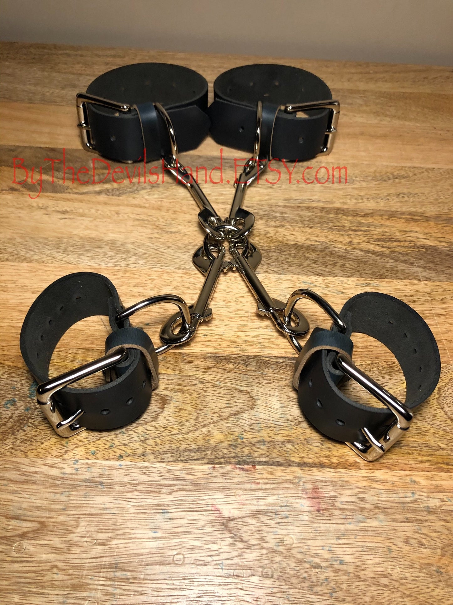 Wrist And Ankle Restraint Set - Handmade Horween Navy Chromexcel Leather Straps (NAC-BE)
