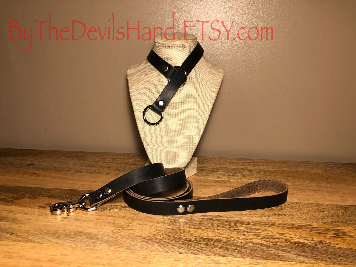 Leather Choke Collar With Matching Leash In Horween Navy Chromexcel Leather -Pretty, Functional, Durable (NAC-BE)