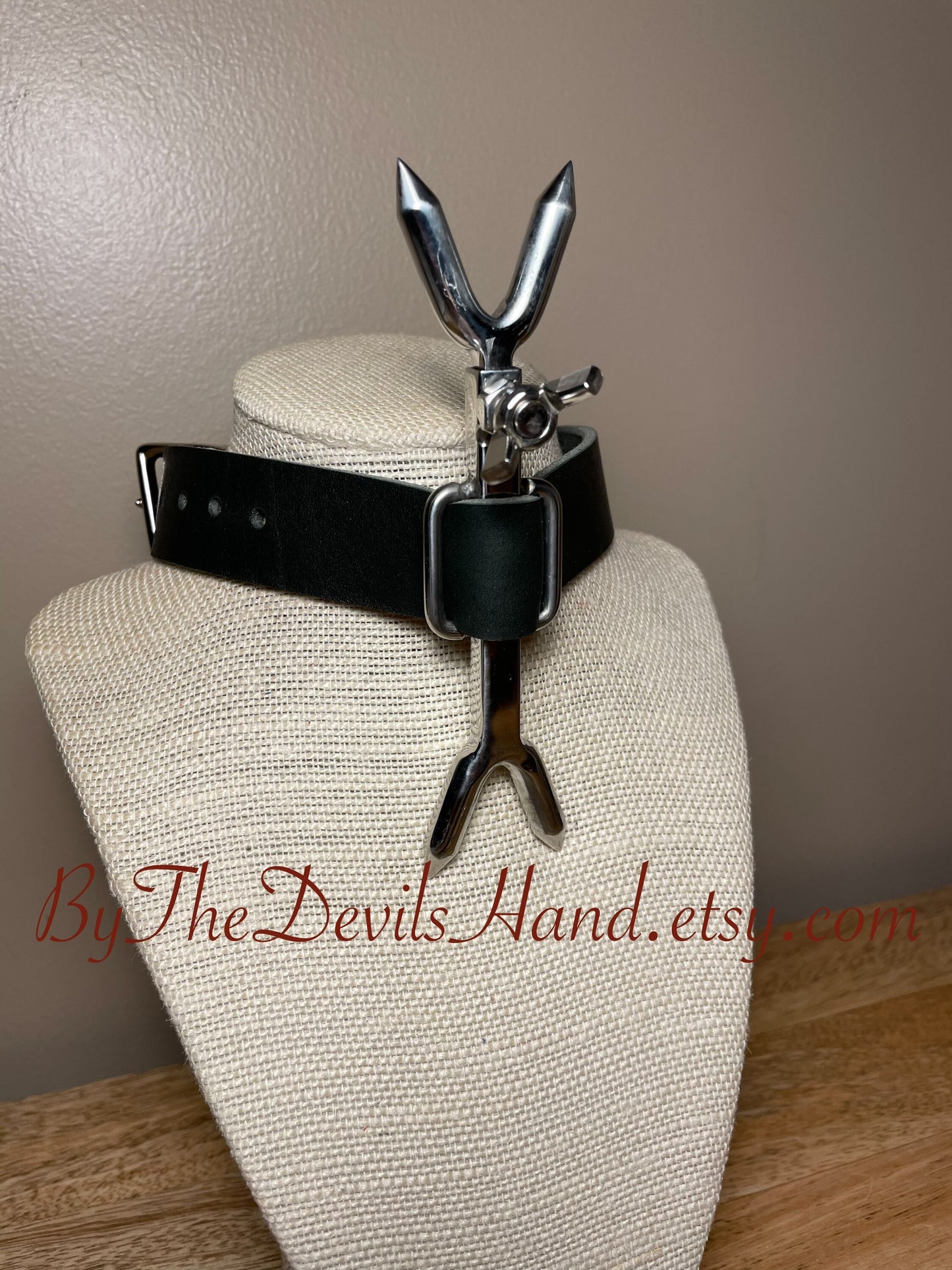 Heretic’s Fork Pointed Collar With Horween Black Essex Leather Strap - Adjustable (BKE-BE)