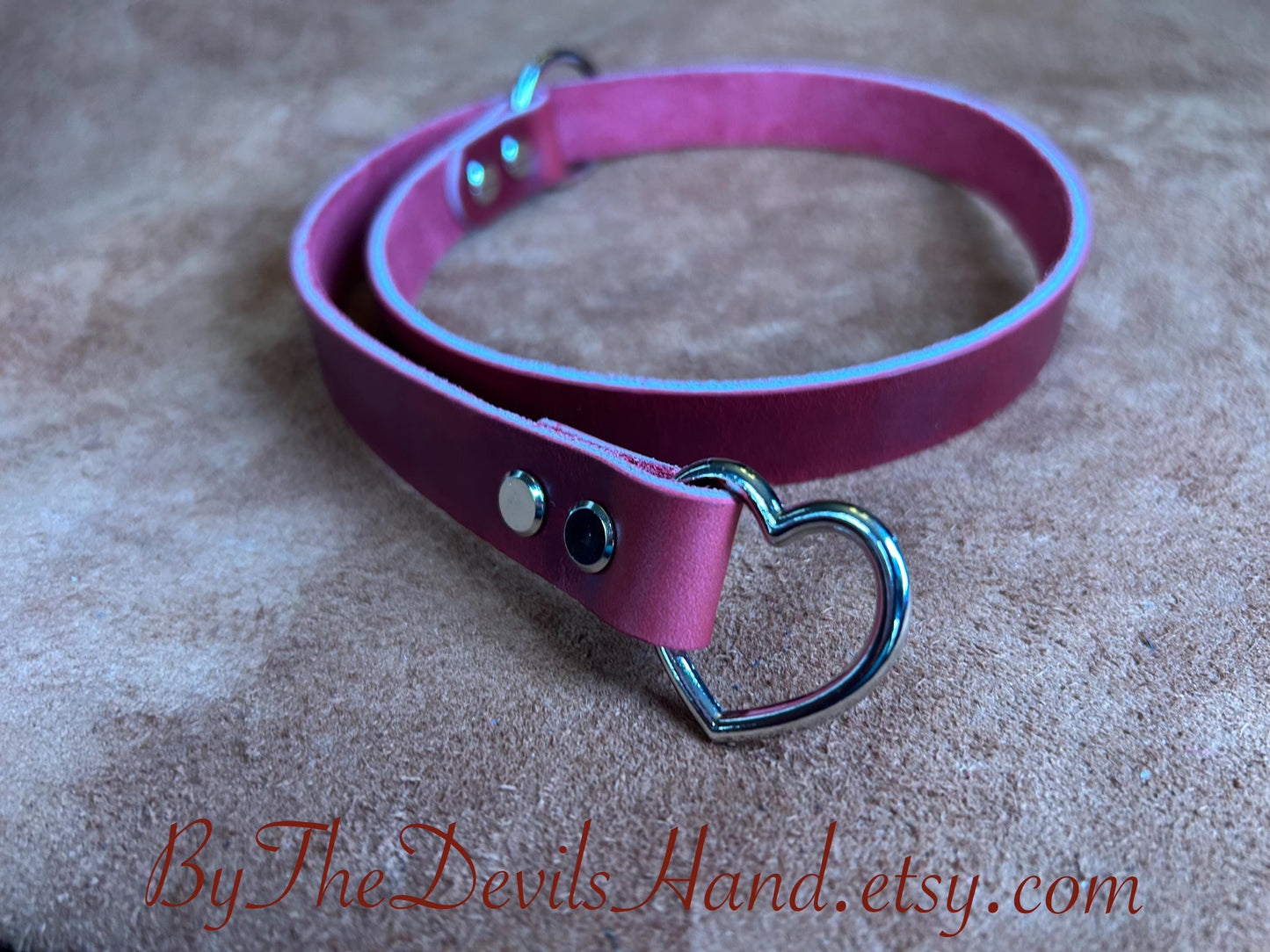 Heart O Ring Leather Slip Collar with Matching Leash - Many Colors - Vegan Options