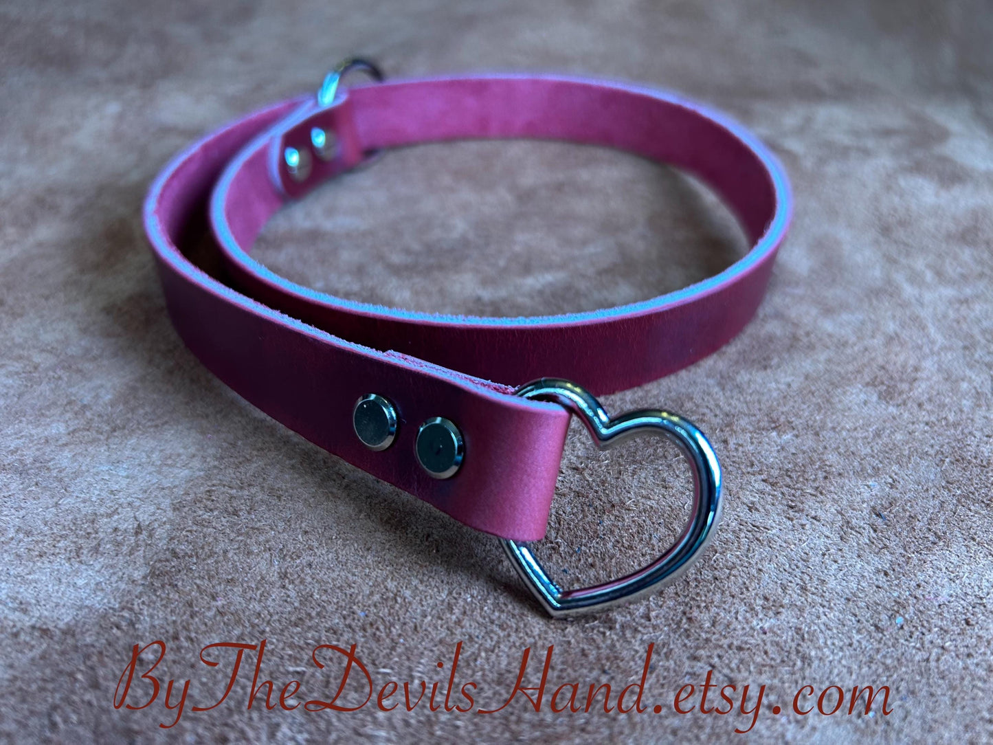 Heart O Ring Leather Slip Collar with Matching Leash - Many Colors - Vegan Options