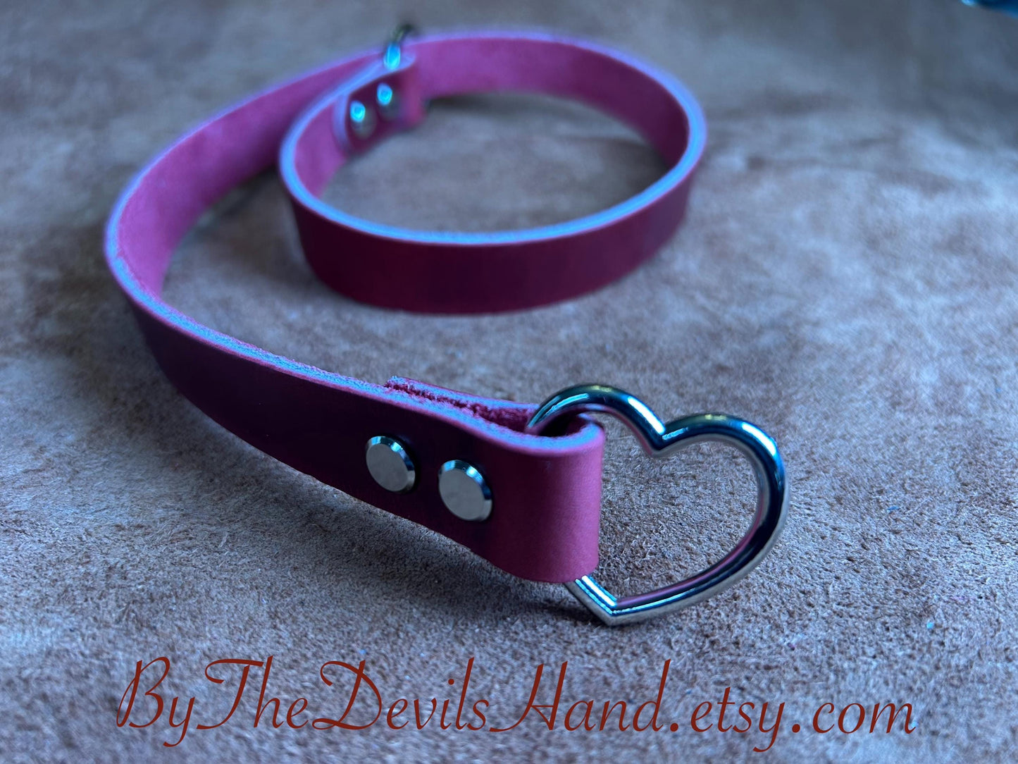 Heart O Ring Leather Slip Collar with Matching Leash - Many Colors - Vegan Options