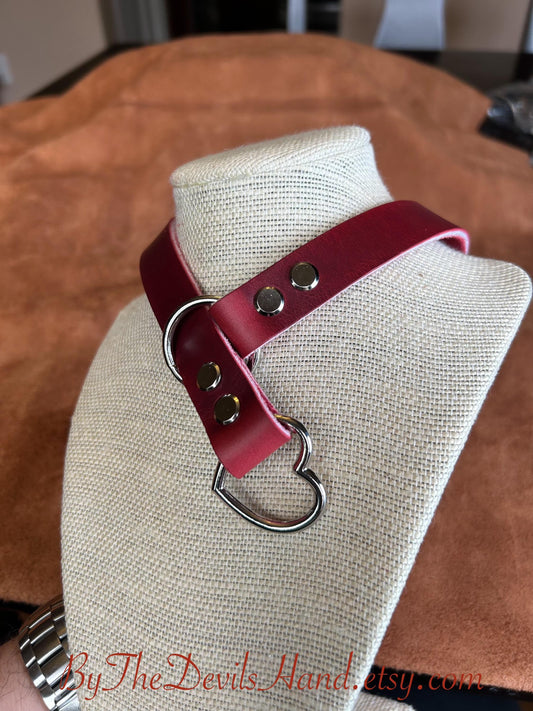 Heart O Ring Leather Slip Collar with Matching Leash - Many Colors - Vegan Options
