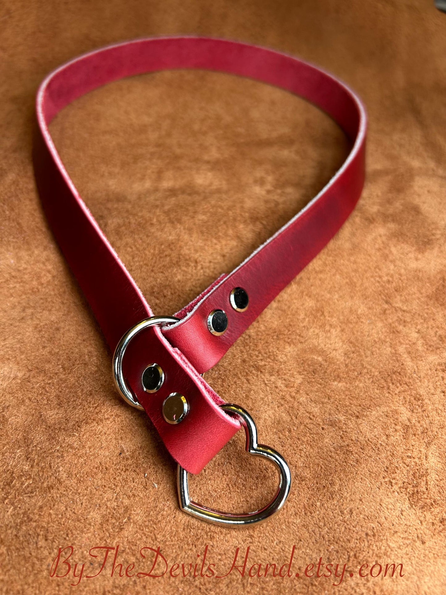 Heart O Ring Leather Slip Collar with Matching Leash - Many Colors - Vegan Options